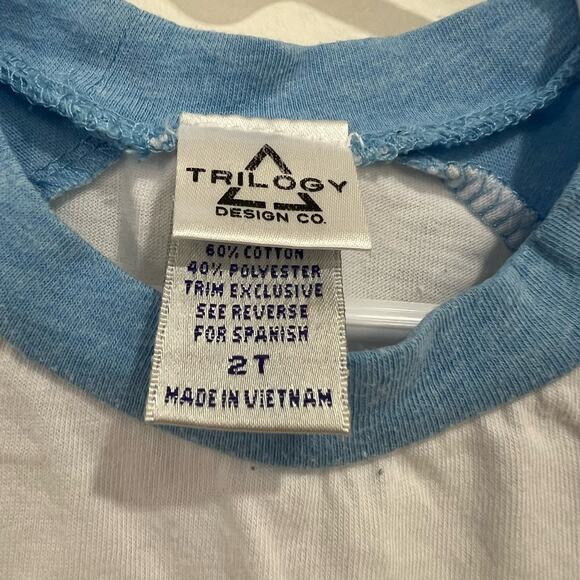 Trilogy Super Fly Blue & White Raglan Tee Shirt Size 2T - Picture 3 of 3